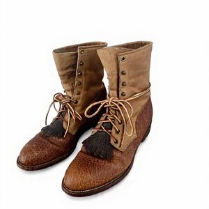 Brown Leather Ankle Boots with Tassels Size 9 | Luxurious & Vintage Fashion.